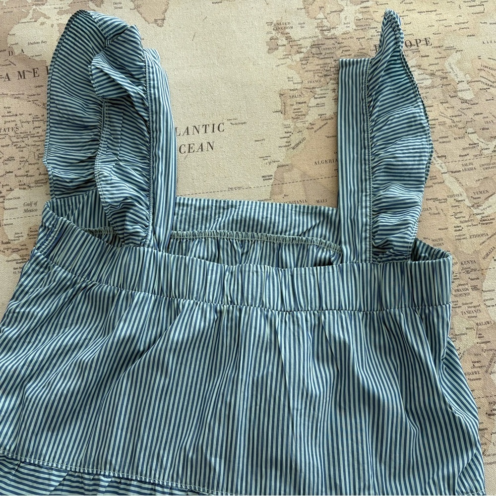 Nation LTD Los Angeles Camille Blue Striped Sundress M Flutter Sleeve Midi Dress - Picture 9 of 14